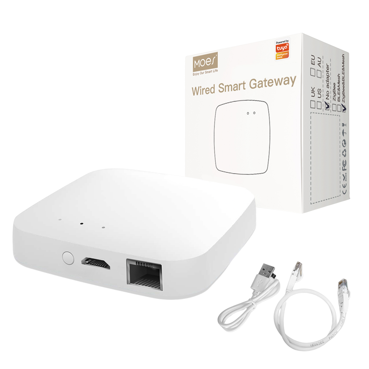 MOES Tuya Smart Wired Multi-mode Smart Home Gateway ZigBee WiFi Bluetooth Mesh Hub Away Stay Home Security Protect Mode Functional Smart Life APP